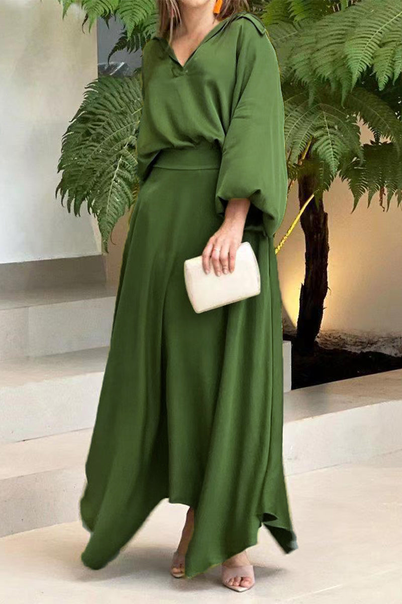 Color V Neck Long Sleeve Two Pieces(6 Colors)