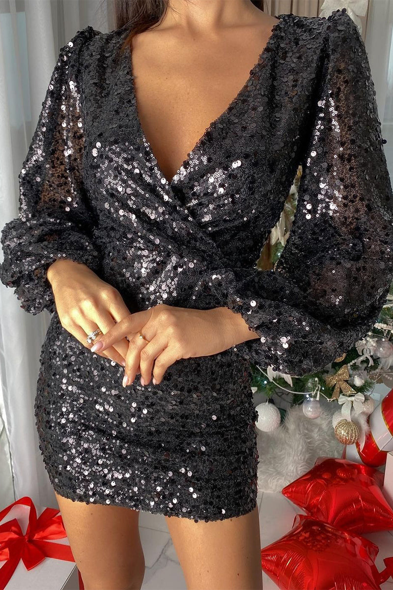 Sequins V Neck Pencil Skirt Dresses(6 Colors)