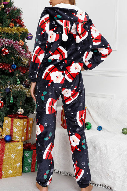 Living Print Printing Hooded Collar Loose Jumpsuits