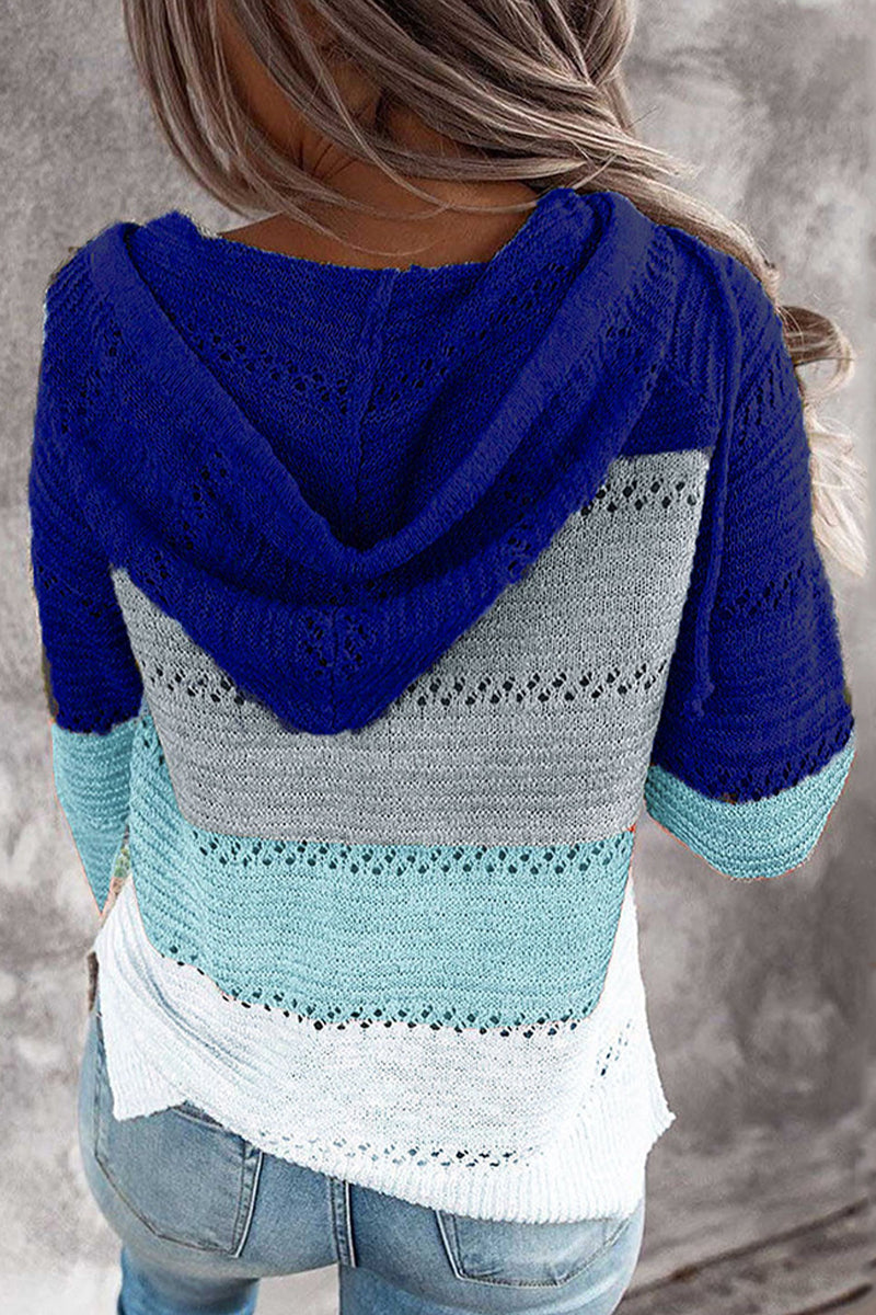 Wisherryy Hooded Leopard Stitched Knit Sweater(8 Colors)