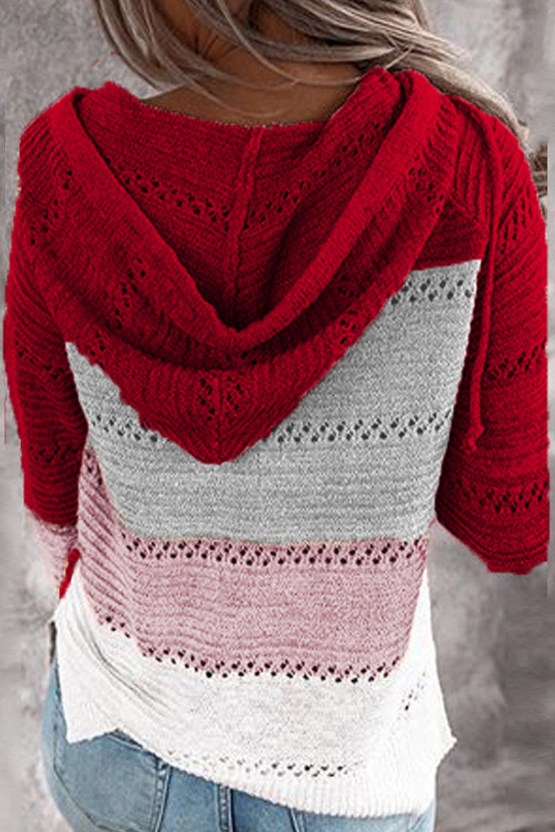 Wisherryy Hooded Leopard Stitched Knit Sweater(8 Colors)