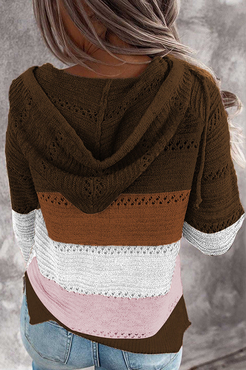 Wisherryy Hooded Leopard Stitched Knit Sweater(8 Colors)