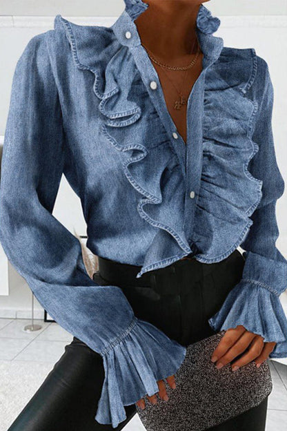 Sweet Patchwork Mandarin Collar Blouses