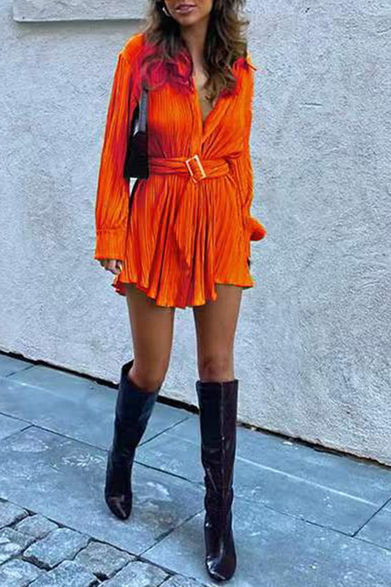 Street Loose Long Sleeve Shirt Style Deep-v Neck Mini Dress(5 Colors)