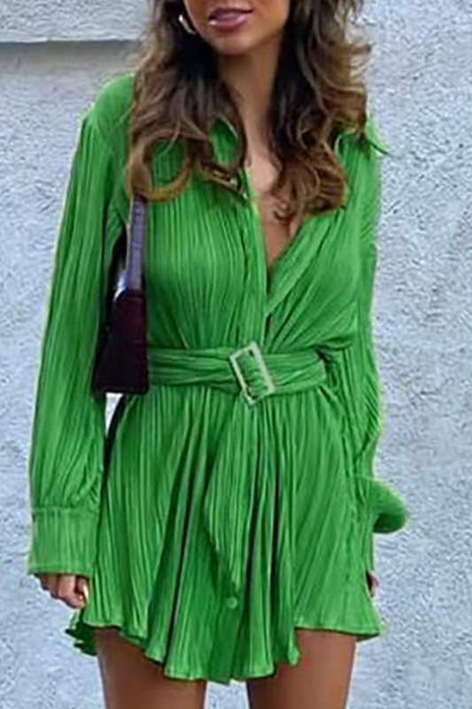 Street Loose Long Sleeve Shirt Style Deep-v Neck Mini Dress(5 Colors)
