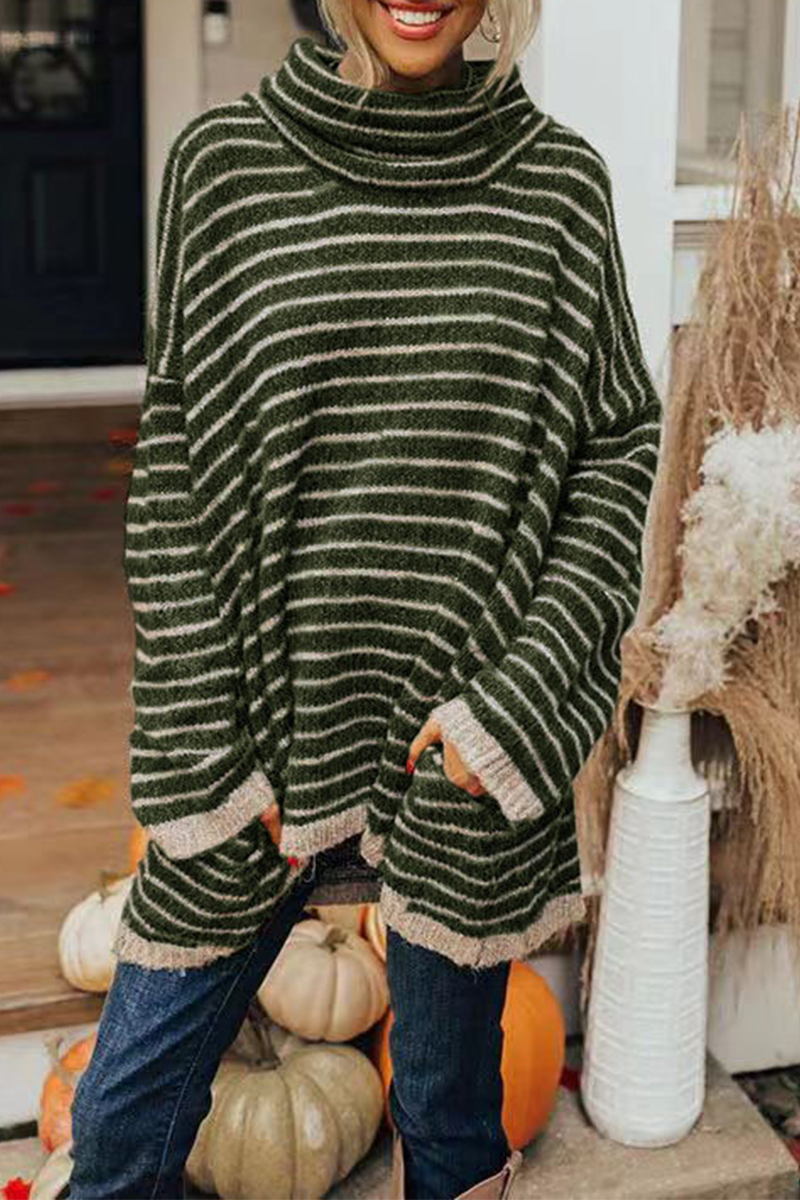 Striped Patchwork Turtleneck Sweaters(4 Colors)