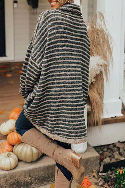 Striped Patchwork Turtleneck Sweaters(4 Colors)