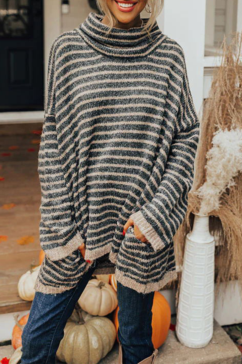 Striped Patchwork Turtleneck Sweaters(4 Colors)