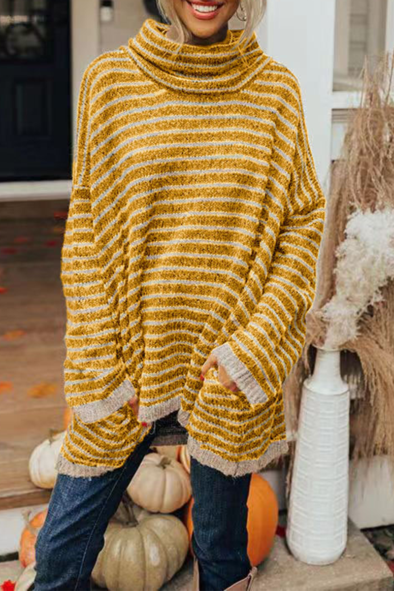 Striped Patchwork Turtleneck Sweaters(4 Colors)