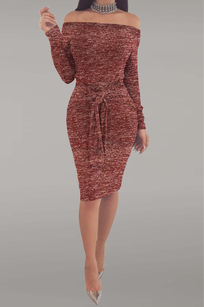 Street Patchwork Off the Shoulder Pencil Skirt Dresses