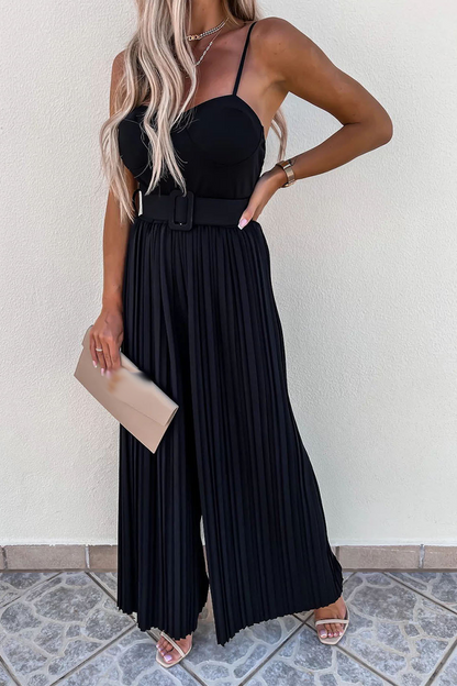 Street Patchwork Spaghetti Strap Loose Jumpsuits(5 Colors)