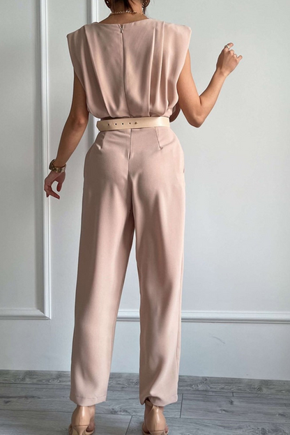 Street Patchwork U Neck Regular Jumpsuits(3 Colors)