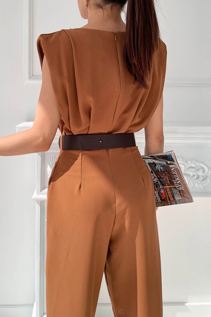 Street Patchwork U Neck Regular Jumpsuits(3 Colors)