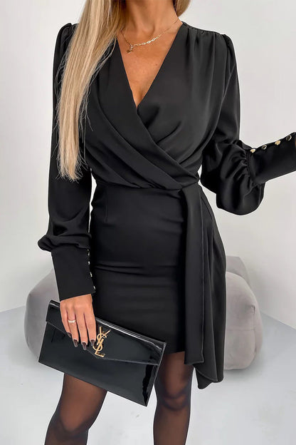 Zipper V Neck One Step Skirt Dresses