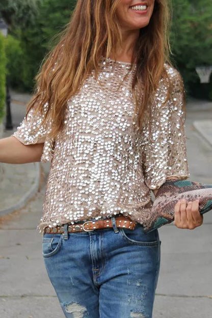 Street Sequins O Neck T-shirts