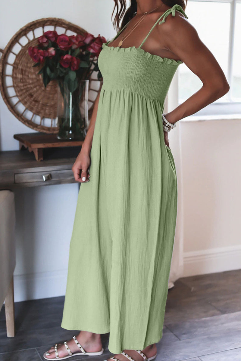 Frenulum Color Spaghetti Strap Loose Jumpsuits