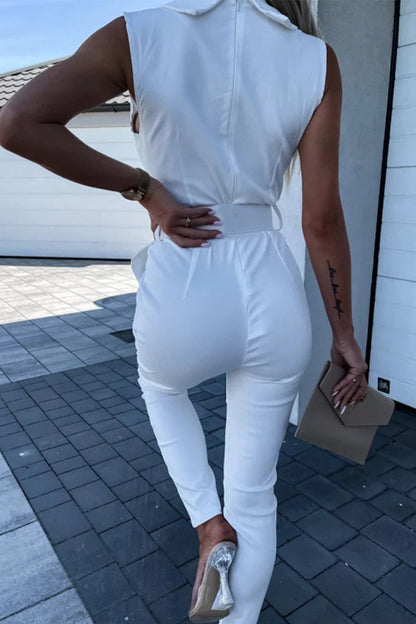 Work Street Patchwork Turndown Collar Regular Jumpsuits