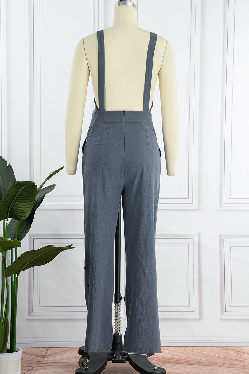 Buckle Square Collar Regular Jumpsuits(5 Colors)