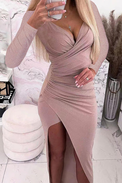 Color V Neck One Step Skirt Dresses(5 Colors)