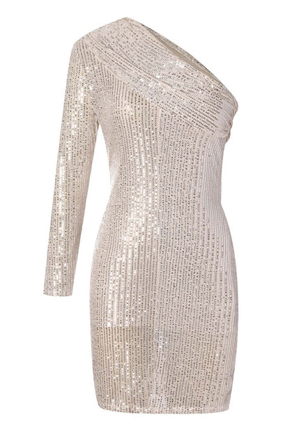 Sequins Oblique Collar One Step Skirt Dresses(5 Colors)