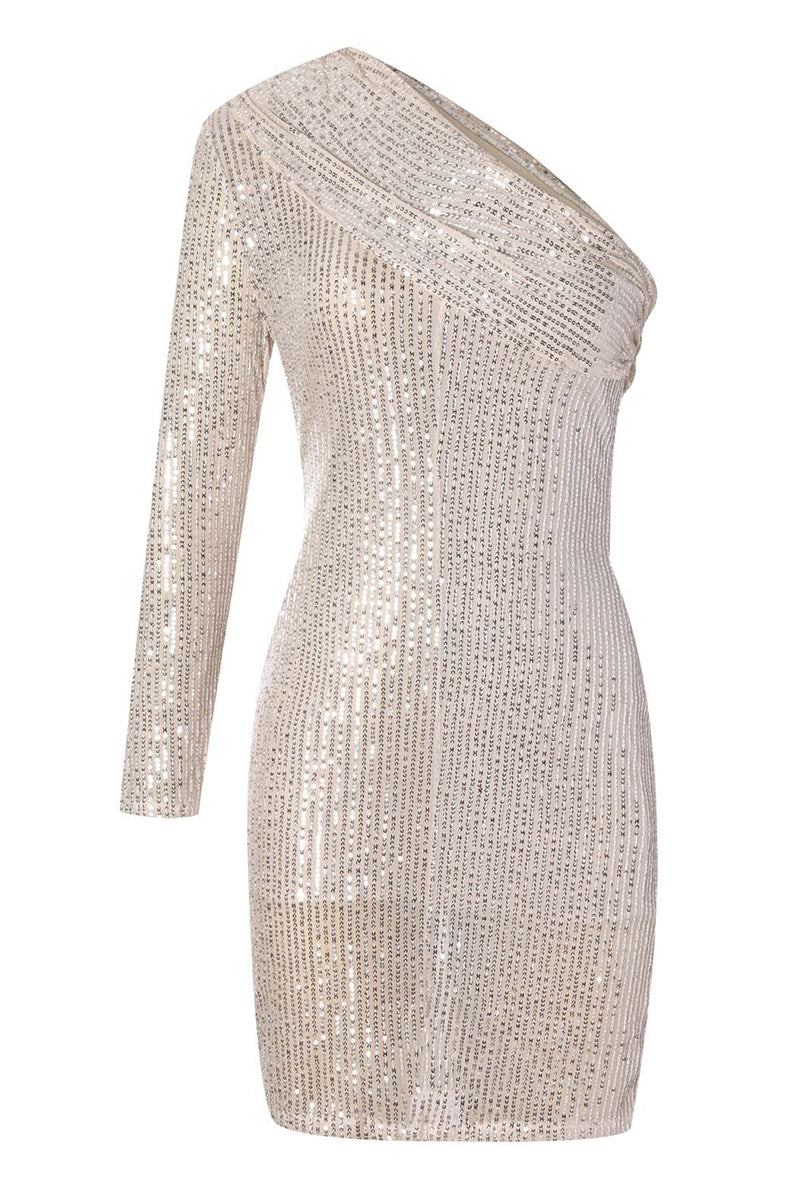 Sequins Oblique Collar One Step Skirt Dresses(5 Colors)