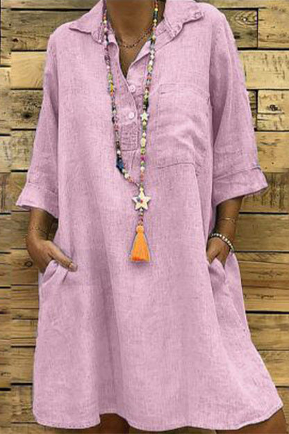 Buckle Turndown Collar One Step Skirt Dresses(5 Colors)
