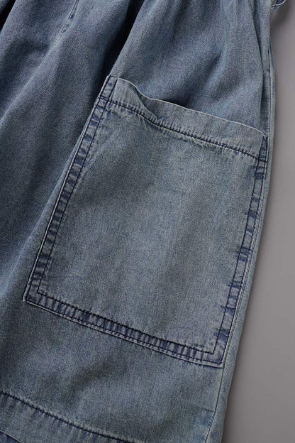 Street Make Old V Neck Short Sleeve High Waist Loose Denim Jumpsuits