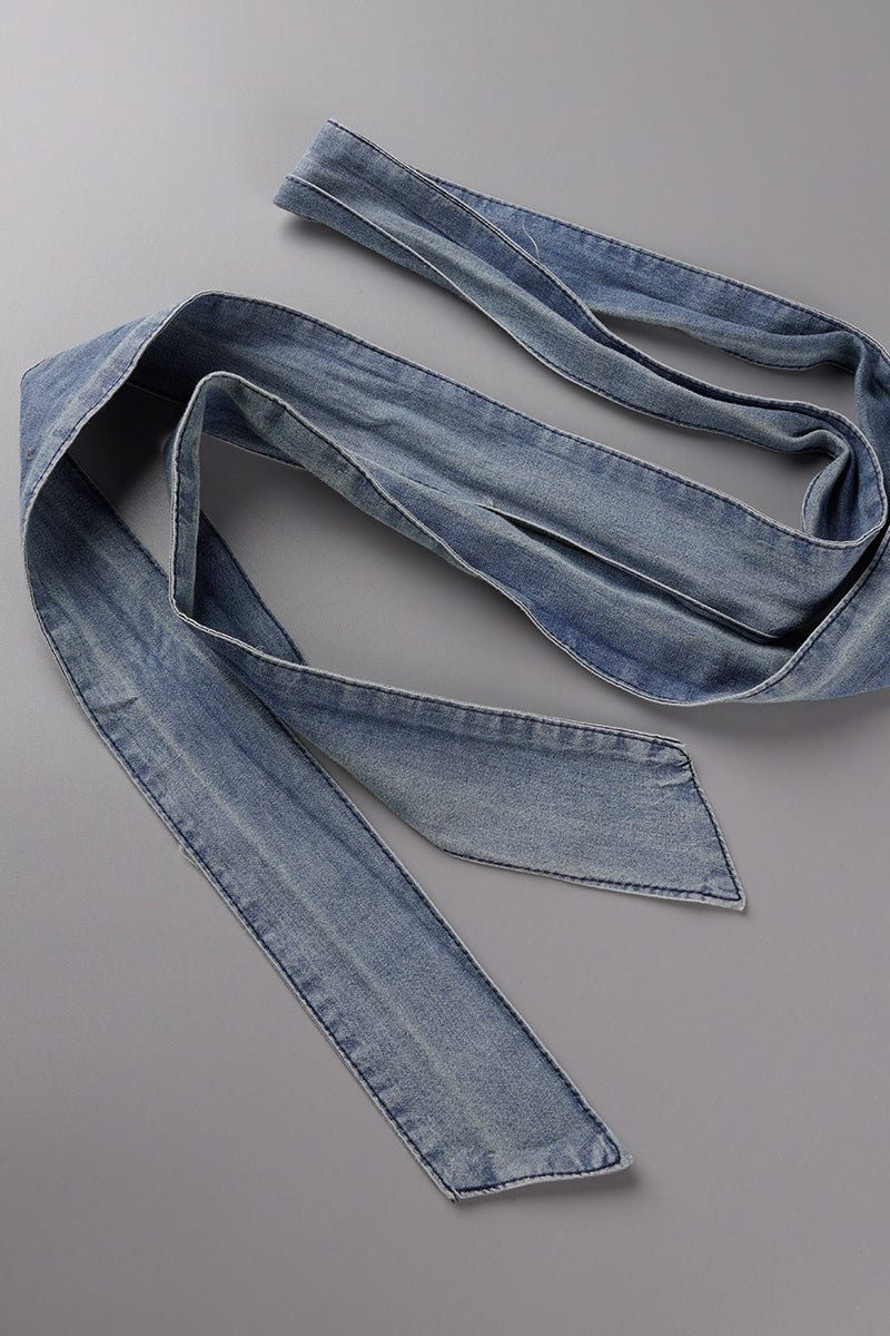 Street Make Old V Neck Short Sleeve High Waist Loose Denim Jumpsuits