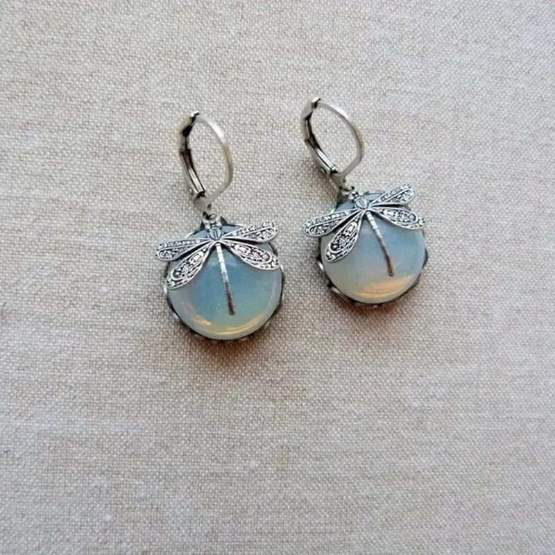 Elegant Dragonfly Opal Earrings