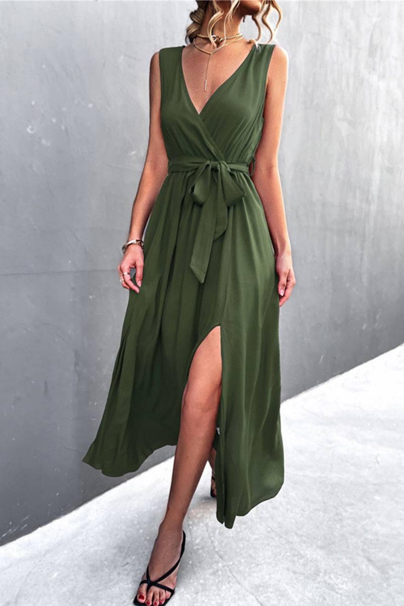 Slit V Neck One Step Skirt Dresses(5 Colors)