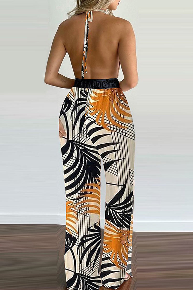 Simplicity Print Spaghetti Strap Loose Jumpsuits(6 Colors)