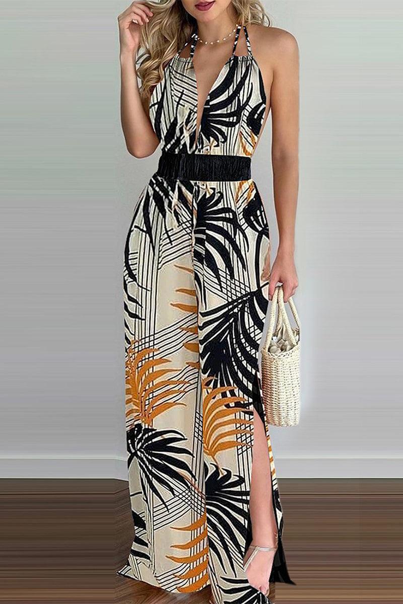 Simplicity Print Spaghetti Strap Loose Jumpsuits(6 Colors)