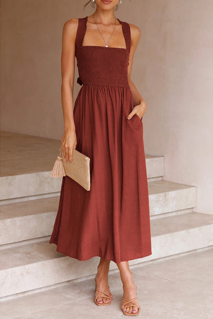Patchwork Halter Waist Skirt Dresses(3 Colors)
