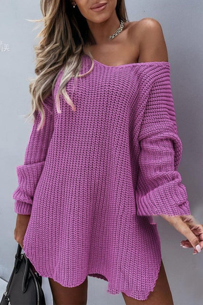 Slit V Neck Sweaters(7 Colors)