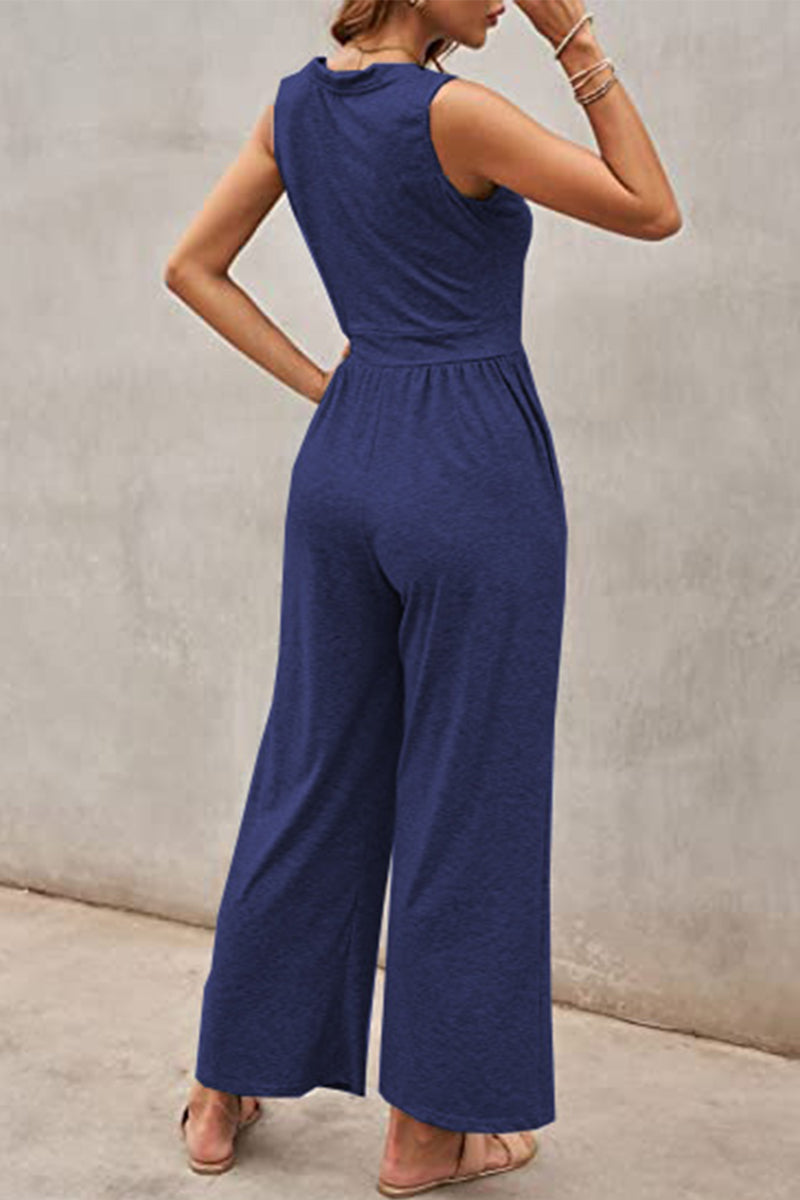 Simplicity Color O Neck Loose Jumpsuits(5 Colors)