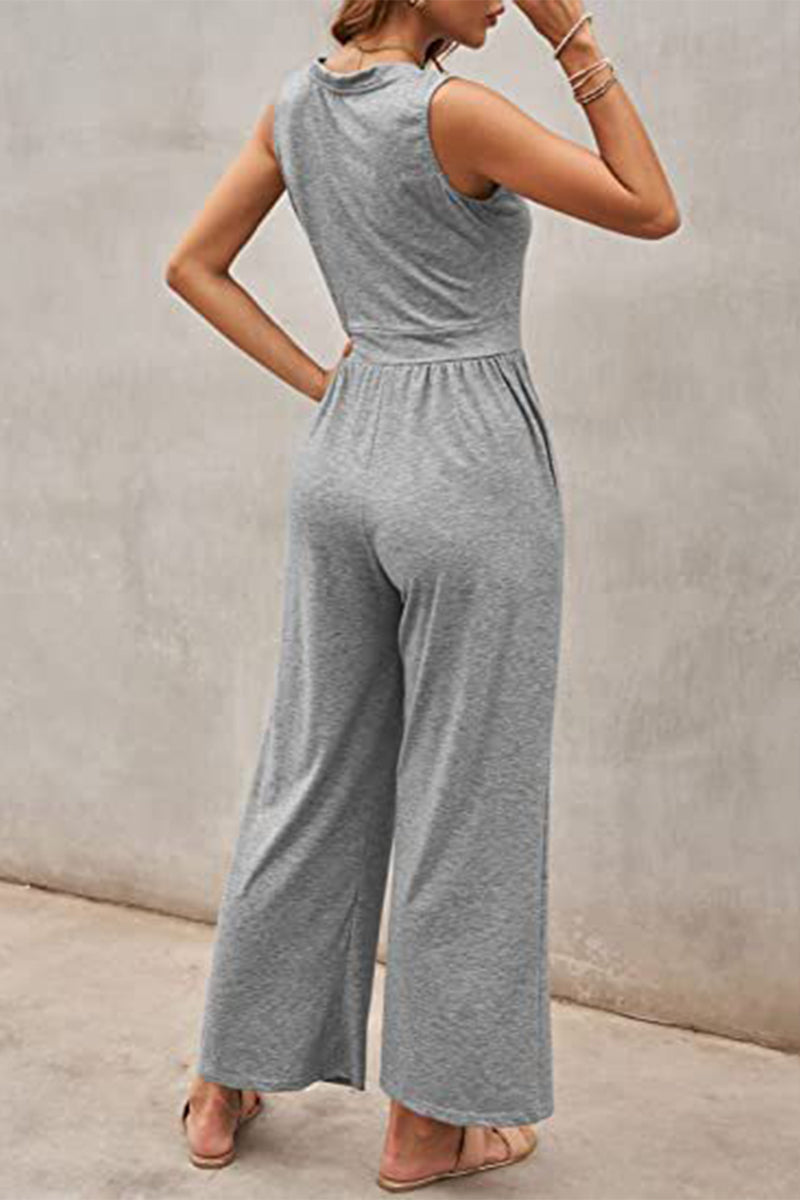 Simplicity Color O Neck Loose Jumpsuits(5 Colors)