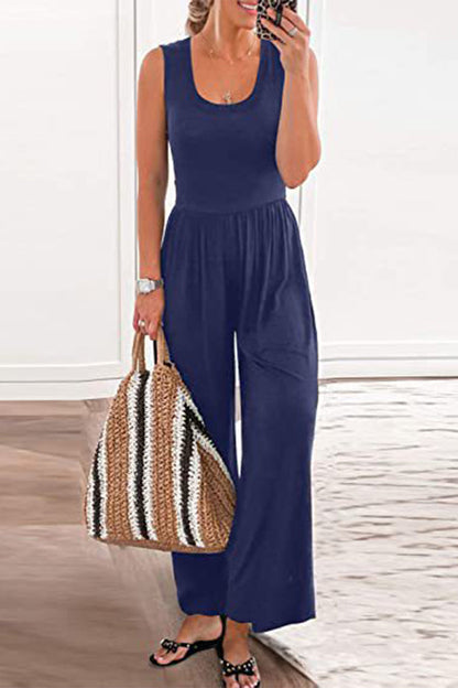 Simplicity Color O Neck Loose Jumpsuits(5 Colors)