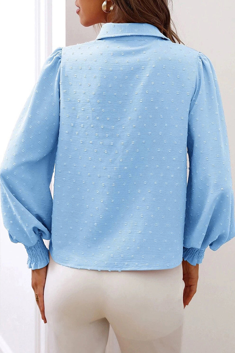 Work Simplicity Buttons Color Turndown Collar Blouses(4 Colors)