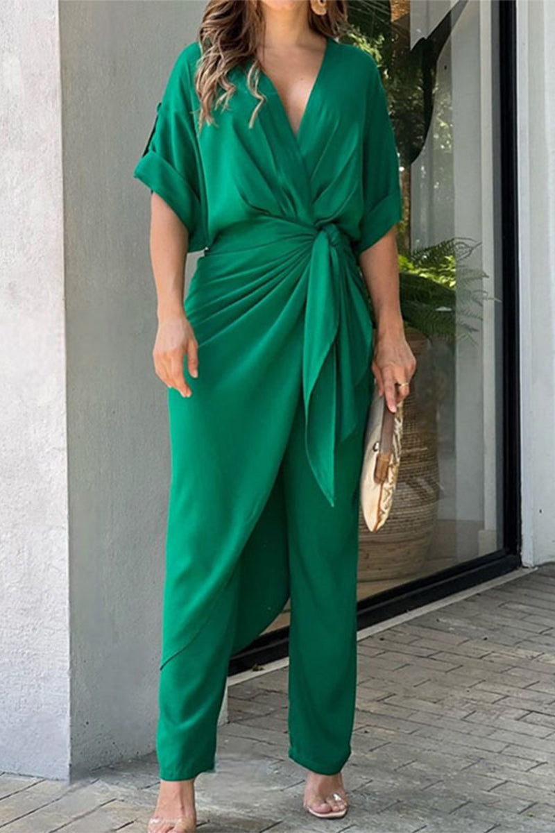 Frenulum V Neck Regular Jumpsuits(5 Colors)