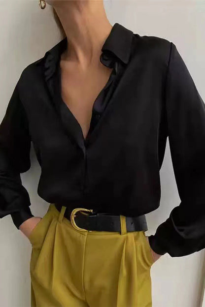 Celebrities Make Old Buckle Color Turndown Collar Blouses(4 Colors)
