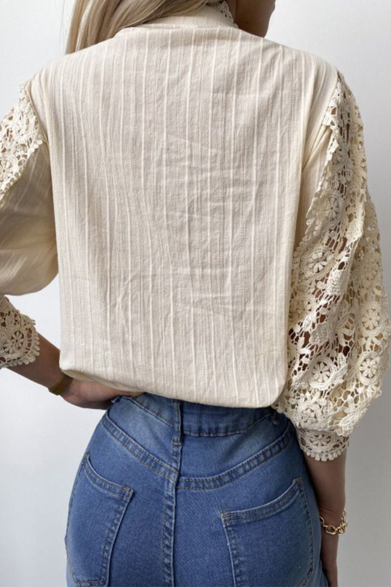 Lace Mandarin Collar Blouses(3 Colors)