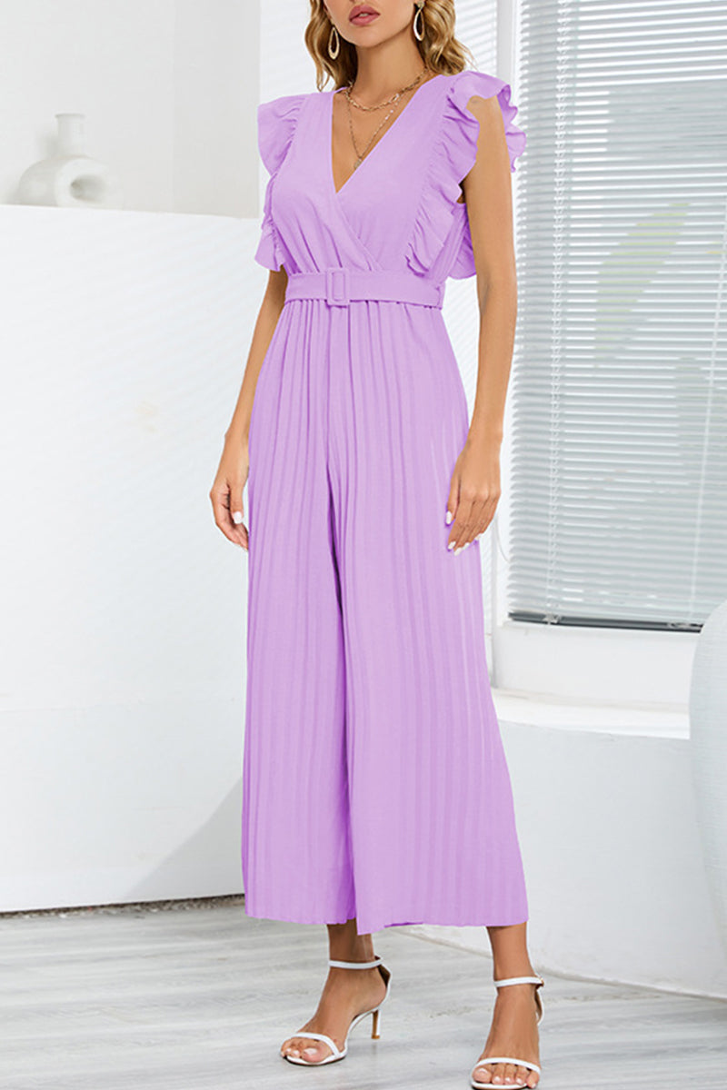 Simplicity With Belt V Neck Regular Jumpsuits