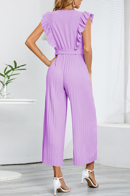 Simplicity With Belt V Neck Regular Jumpsuits