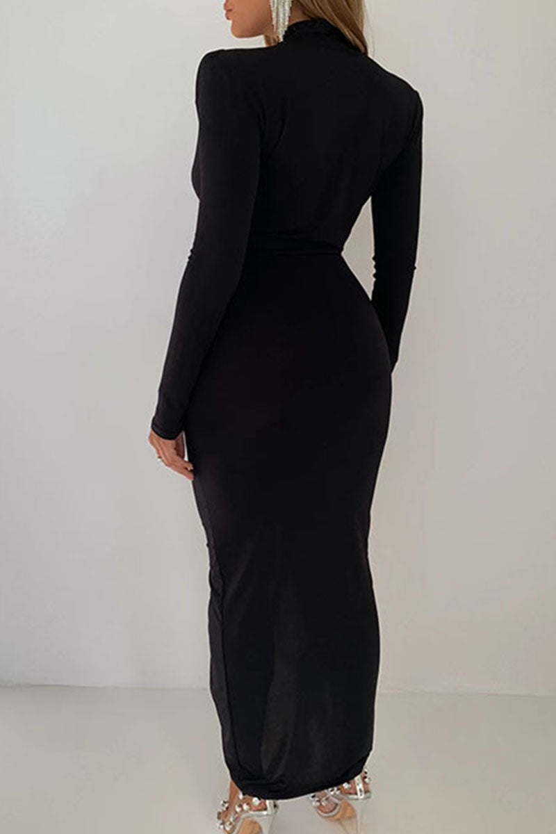 Patchwork Slit Fold Asymmetrical V Neck One Step Skirt Dresses