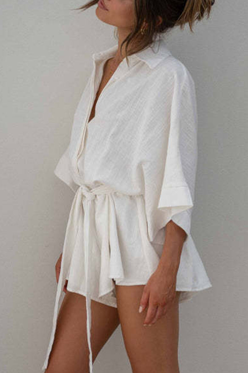 Simplicity Frenulum Turndown Collar Loose Jumpsuits