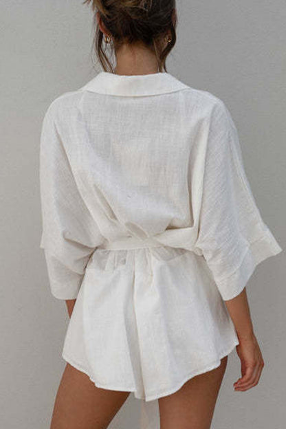 Simplicity Frenulum Turndown Collar Loose Jumpsuits
