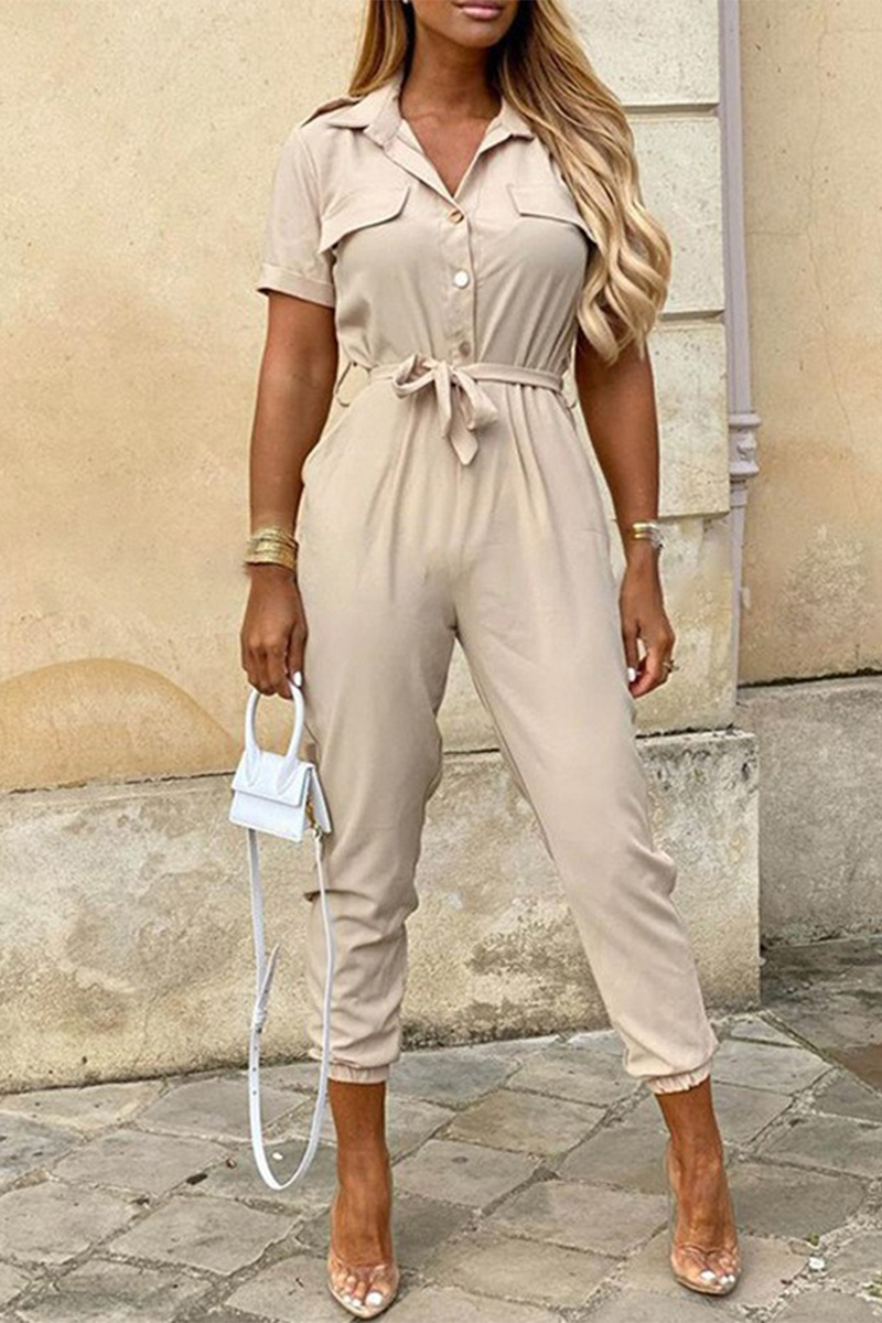 Daily Frenulum With Belt Turndown Collar Regular Jumpsuits