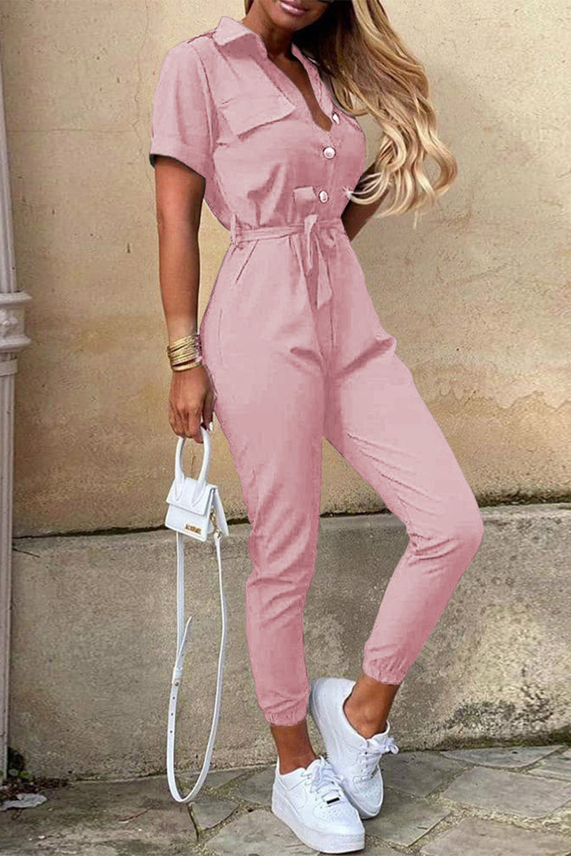 Daily Frenulum With Belt Turndown Collar Regular Jumpsuits