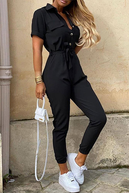 Daily Frenulum With Belt Turndown Collar Regular Jumpsuits
