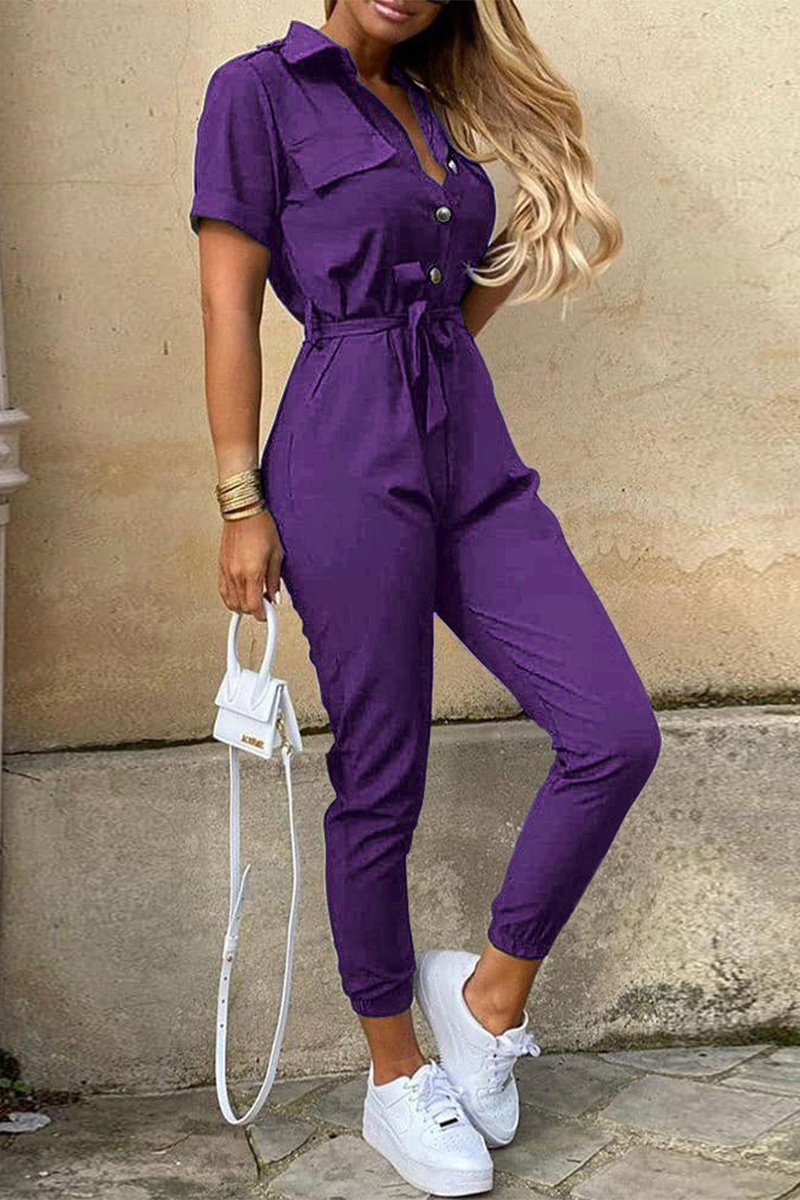 Daily Frenulum With Belt Turndown Collar Regular Jumpsuits